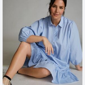 Anthropologie Voluminous Poplin Cotton Shirt Dress S